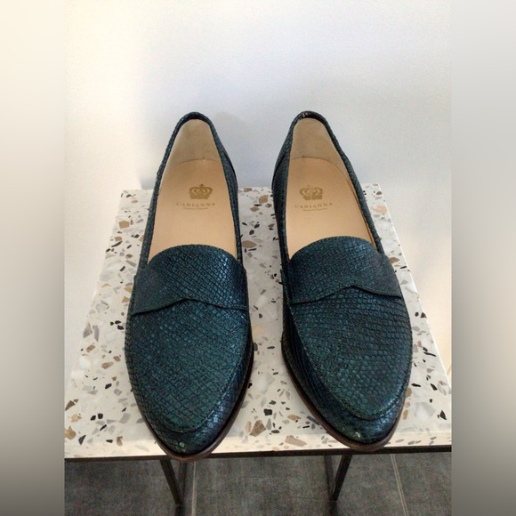 NEW L’Arianna Green Snakeskin Embossed Leather Loafers - IT37 US 7 Made in Italy - Picture 2 of 8